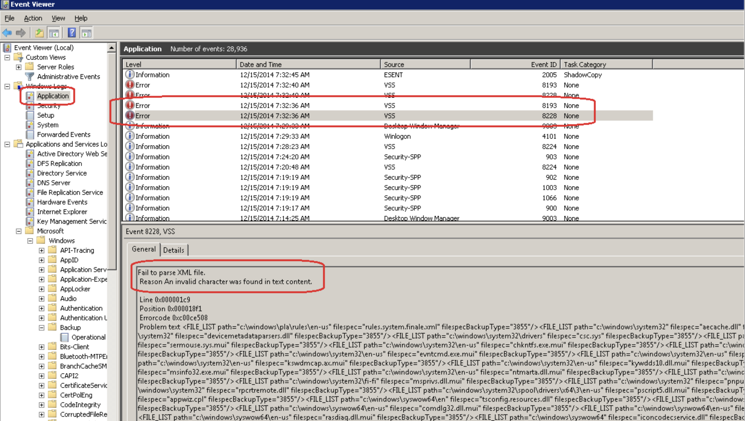 Cove: System State backup error: There is no data available for the ...
