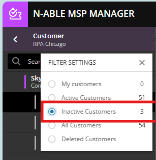 Unable to search inactive client