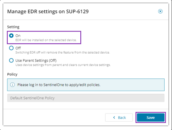 EDR install settings on N-able N-sight